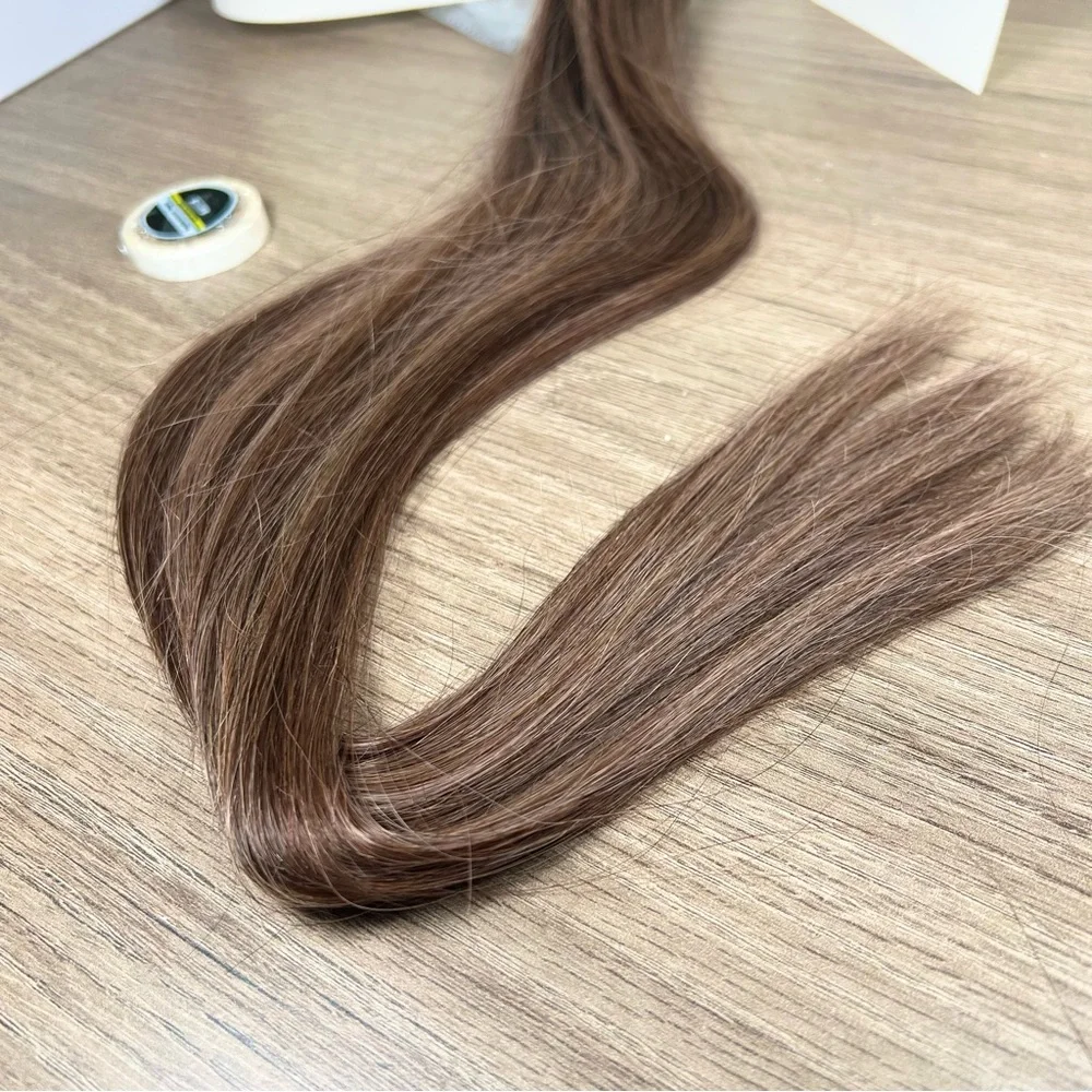 Dark Brown Chestnut Brown Human Hair Hand Tied 22 Inch Tape In Hair Extensions